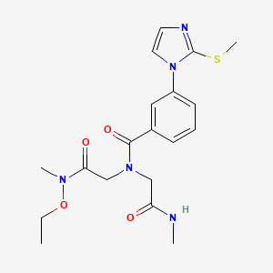 molecular formula C19H25N5O4S B7432078 N-[2-[ethoxy(methyl)amino]-2-oxoethyl]-N-[2-(methylamino)-2-oxoethyl]-3-(2-methylsulfanylimidazol-1-yl)benzamide 