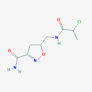 molecular formula C8H12ClN3O3 B7432146 5-[(2-Chloropropanamido)methyl]-4,5-dihydro-1,2-oxazole-3-carboxamide 