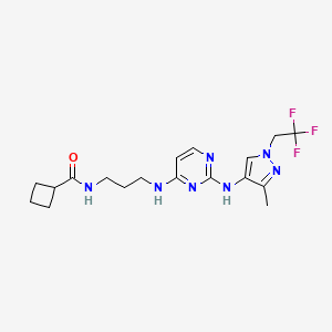 molecular formula C18H24F3N7O B7432242 N-[3-[[2-[[3-methyl-1-(2,2,2-trifluoroethyl)pyrazol-4-yl]amino]pyrimidin-4-yl]amino]propyl]cyclobutanecarboxamide 