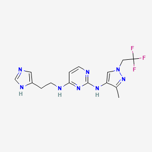 molecular formula C15H17F3N8 B7432248 4-N-[2-(1H-imidazol-5-yl)ethyl]-2-N-[3-methyl-1-(2,2,2-trifluoroethyl)pyrazol-4-yl]pyrimidine-2,4-diamine 
