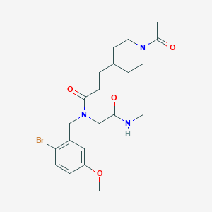 molecular formula C21H30BrN3O4 B7432278 3-(1-acetylpiperidin-4-yl)-N-[(2-bromo-5-methoxyphenyl)methyl]-N-[2-(methylamino)-2-oxoethyl]propanamide 