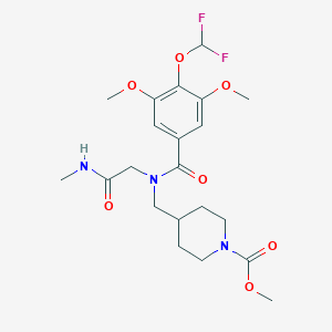 molecular formula C21H29F2N3O7 B7432293 Methyl 4-[[[4-(difluoromethoxy)-3,5-dimethoxybenzoyl]-[2-(methylamino)-2-oxoethyl]amino]methyl]piperidine-1-carboxylate 