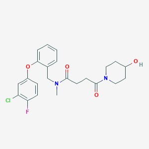 molecular formula C23H26ClFN2O4 B7432299 N-[[2-(3-chloro-4-fluorophenoxy)phenyl]methyl]-4-(4-hydroxypiperidin-1-yl)-N-methyl-4-oxobutanamide 