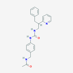 molecular formula C24H26N4O2 B7432341 N-[[4-[(3-phenyl-2-pyridin-2-ylpropyl)carbamoylamino]phenyl]methyl]acetamide 