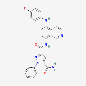 molecular formula C26H19FN6O2 B7432349 3-N-[5-(4-fluoroanilino)isoquinolin-8-yl]-1-phenylpyrazole-3,5-dicarboxamide 