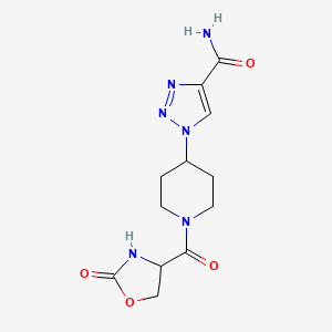 molecular formula C12H16N6O4 B7432398 1-[1-(2-Oxo-1,3-oxazolidine-4-carbonyl)piperidin-4-yl]triazole-4-carboxamide 