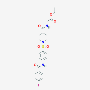 molecular formula C23H26FN3O6S B7432430 Ethyl 2-[[1-[4-[(4-fluorobenzoyl)amino]phenyl]sulfonylpiperidine-4-carbonyl]amino]acetate 