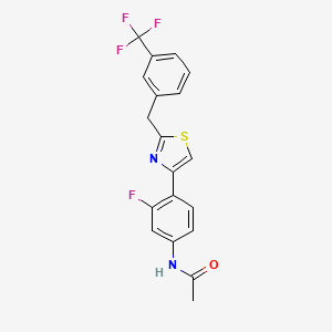 molecular formula C19H14F4N2OS B7432442 N-[3-fluoro-4-[2-[[3-(trifluoromethyl)phenyl]methyl]-1,3-thiazol-4-yl]phenyl]acetamide 
