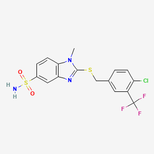 molecular formula C16H13ClF3N3O2S2 B7432450 2-[[4-Chloro-3-(trifluoromethyl)phenyl]methylsulfanyl]-1-methylbenzimidazole-5-sulfonamide 