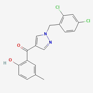 molecular formula C18H14Cl2N2O2 B7432460 [1-[(2,4-Dichlorophenyl)methyl]pyrazol-4-yl]-(2-hydroxy-5-methylphenyl)methanone 