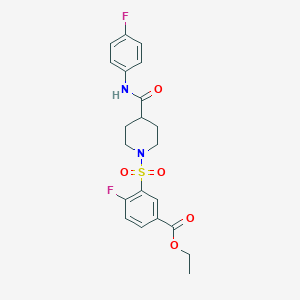 molecular formula C21H22F2N2O5S B7432465 Ethyl 4-fluoro-3-[4-[(4-fluorophenyl)carbamoyl]piperidin-1-yl]sulfonylbenzoate 