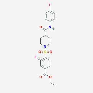 molecular formula C21H22F2N2O5S B7432482 Ethyl 3-fluoro-4-[4-[(4-fluorophenyl)carbamoyl]piperidin-1-yl]sulfonylbenzoate 