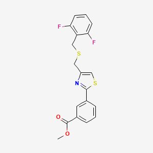 molecular formula C19H15F2NO2S2 B7432484 Methyl 3-[4-[(2,6-difluorophenyl)methylsulfanylmethyl]-1,3-thiazol-2-yl]benzoate 