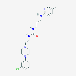 molecular formula C22H31ClN6O B7432495 1-[2-[4-(3-Chlorophenyl)piperazin-1-yl]ethyl]-3-[3-[(5-methylpyridin-2-yl)amino]propyl]urea 