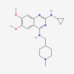 molecular formula C20H29N5O2 B7432511 2-N-cyclopropyl-6,7-dimethoxy-4-N-[(1-methylpiperidin-4-yl)methyl]quinazoline-2,4-diamine 