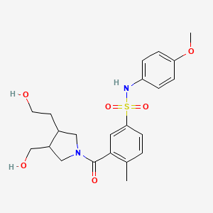molecular formula C22H28N2O6S B7432522 3-[3-(2-hydroxyethyl)-4-(hydroxymethyl)pyrrolidine-1-carbonyl]-N-(4-methoxyphenyl)-4-methylbenzenesulfonamide 