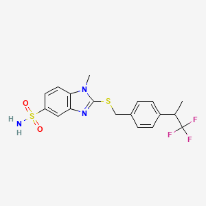 molecular formula C18H18F3N3O2S2 B7432541 1-Methyl-2-[[4-(1,1,1-trifluoropropan-2-yl)phenyl]methylsulfanyl]benzimidazole-5-sulfonamide 