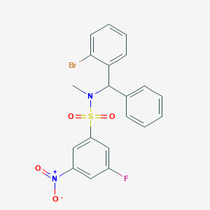 molecular formula C20H16BrFN2O4S B7432555 N-[(2-bromophenyl)-phenylmethyl]-3-fluoro-N-methyl-5-nitrobenzenesulfonamide 