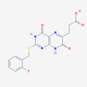 molecular formula C16H13FN4O4S B7432577 3-[2-[(2-Fluorophenyl)methylsulfanyl]-4,7-dioxo-3,8-dihydropteridin-6-yl]propanoic acid 