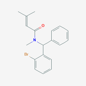 molecular formula C19H20BrNO B7432590 N-[(2-bromophenyl)-phenylmethyl]-N,3-dimethylbut-2-enamide 