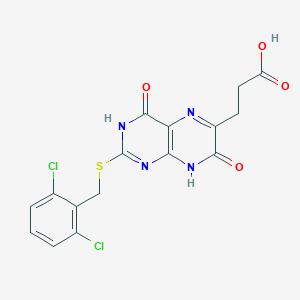 molecular formula C16H12Cl2N4O4S B7432606 3-[2-[(2,6-Dichlorophenyl)methylsulfanyl]-4,7-dioxo-3,8-dihydropteridin-6-yl]propanoic acid 