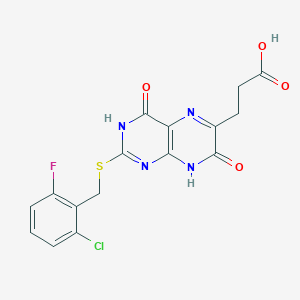 molecular formula C16H12ClFN4O4S B7432614 3-[2-[(2-Chloro-6-fluorophenyl)methylsulfanyl]-4,7-dioxo-3,8-dihydropteridin-6-yl]propanoic acid 