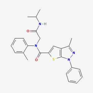 molecular formula C25H26N4O2S B7432650 3-methyl-N-(2-methylphenyl)-N-[2-oxo-2-(propan-2-ylamino)ethyl]-1-phenylthieno[2,3-c]pyrazole-5-carboxamide 