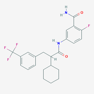 molecular formula C23H24F4N2O2 B7432657 5-[[2-Cyclohexyl-3-[3-(trifluoromethyl)phenyl]propanoyl]amino]-2-fluorobenzamide 