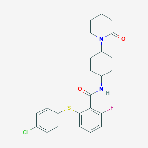 molecular formula C24H26ClFN2O2S B7432667 2-(4-chlorophenyl)sulfanyl-6-fluoro-N-[4-(2-oxopiperidin-1-yl)cyclohexyl]benzamide 