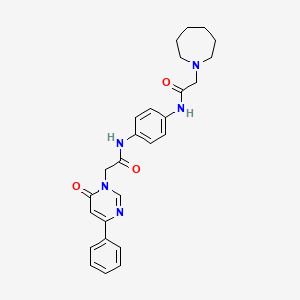 molecular formula C26H29N5O3 B7432677 2-(azepan-1-yl)-N-[4-[[2-(6-oxo-4-phenylpyrimidin-1-yl)acetyl]amino]phenyl]acetamide 