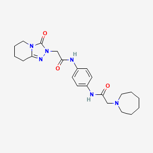 molecular formula C22H30N6O3 B7432691 2-(azepan-1-yl)-N-[4-[[2-(3-oxo-5,6,7,8-tetrahydro-[1,2,4]triazolo[4,3-a]pyridin-2-yl)acetyl]amino]phenyl]acetamide 