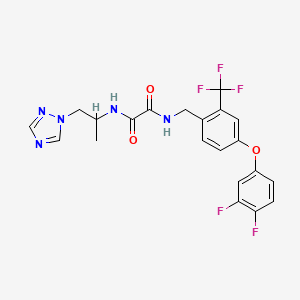 molecular formula C21H18F5N5O3 B7432728 N-[[4-(3,4-difluorophenoxy)-2-(trifluoromethyl)phenyl]methyl]-N'-[1-(1,2,4-triazol-1-yl)propan-2-yl]oxamide 