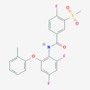 molecular formula C21H16F3NO4S B7432788 N-[2,4-difluoro-6-(2-methylphenoxy)phenyl]-4-fluoro-3-methylsulfonylbenzamide 