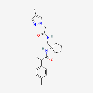 molecular formula C22H30N4O2 B7432790 2-(4-methylphenyl)-N-[1-[[[2-(4-methylpyrazol-1-yl)acetyl]amino]methyl]cyclopentyl]propanamide 