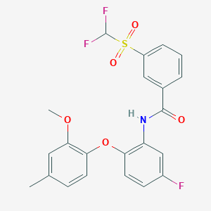 molecular formula C22H18F3NO5S B7432804 3-(difluoromethylsulfonyl)-N-[5-fluoro-2-(2-methoxy-4-methylphenoxy)phenyl]benzamide 