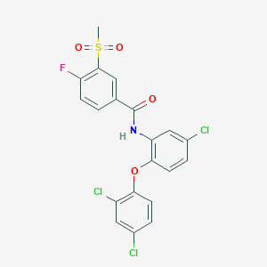 molecular formula C20H13Cl3FNO4S B7432822 N-[5-chloro-2-(2,4-dichlorophenoxy)phenyl]-4-fluoro-3-methylsulfonylbenzamide 