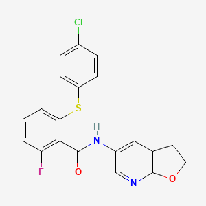 molecular formula C20H14ClFN2O2S B7432838 2-(4-chlorophenyl)sulfanyl-N-(2,3-dihydrofuro[2,3-b]pyridin-5-yl)-6-fluorobenzamide 