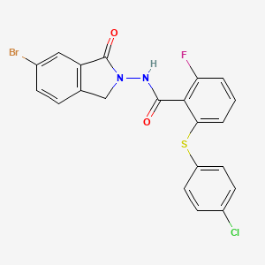 molecular formula C21H13BrClFN2O2S B7432848 N-(5-bromo-3-oxo-1H-isoindol-2-yl)-2-(4-chlorophenyl)sulfanyl-6-fluorobenzamide 