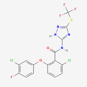 molecular formula C16H8Cl2F4N4O2S B7432872 2-chloro-6-(3-chloro-4-fluorophenoxy)-N-[3-(trifluoromethylsulfanyl)-1H-1,2,4-triazol-5-yl]benzamide 