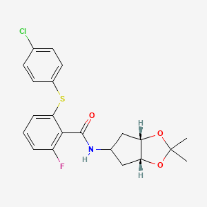 molecular formula C21H21ClFNO3S B7432876 N-[(3aS,6aR)-2,2-dimethyl-4,5,6,6a-tetrahydro-3aH-cyclopenta[d][1,3]dioxol-5-yl]-2-(4-chlorophenyl)sulfanyl-6-fluorobenzamide 