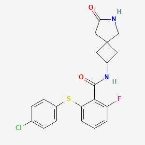 molecular formula C20H18ClFN2O2S B7432887 2-(4-chlorophenyl)sulfanyl-6-fluoro-N-(7-oxo-6-azaspiro[3.4]octan-2-yl)benzamide 