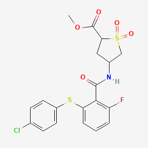 molecular formula C19H17ClFNO5S2 B7432901 Methyl 4-[[2-(4-chlorophenyl)sulfanyl-6-fluorobenzoyl]amino]-1,1-dioxothiolane-2-carboxylate 