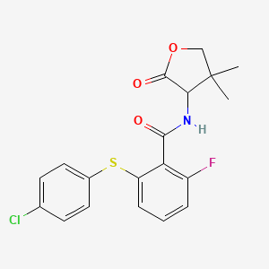 2-(4-chlorophenyl)sulfanyl-N-(4,4-dimethyl-2-oxooxolan-3-yl)-6-fluorobenzamide