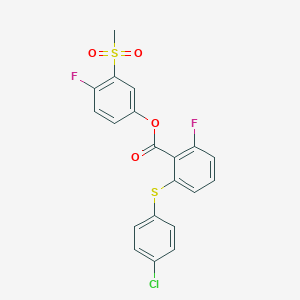 molecular formula C20H13ClF2O4S2 B7432927 (4-Fluoro-3-methylsulfonylphenyl) 2-(4-chlorophenyl)sulfanyl-6-fluorobenzoate 