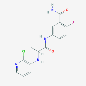 molecular formula C16H16ClFN4O2 B7433003 5-[2-[(2-Chloropyridin-3-yl)amino]butanoylamino]-2-fluorobenzamide 