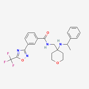 molecular formula C24H25F3N4O3 B7433009 N-[[4-(1-phenylethylamino)oxan-4-yl]methyl]-3-[5-(trifluoromethyl)-1,2,4-oxadiazol-3-yl]benzamide 
