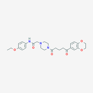 molecular formula C27H33N3O6 B7433059 2-[4-[5-(2,3-dihydro-1,4-benzodioxin-6-yl)-5-oxopentanoyl]piperazin-1-yl]-N-(4-ethoxyphenyl)acetamide 