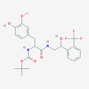 molecular formula C24H29F3N2O6 B7433068 tert-butyl N-[3-(4-hydroxy-3-methoxyphenyl)-1-[[2-hydroxy-2-[2-(trifluoromethyl)phenyl]ethyl]amino]-1-oxopropan-2-yl]carbamate 