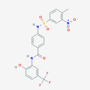 molecular formula C21H16F3N3O6S B7433134 N-[2-hydroxy-5-(trifluoromethyl)phenyl]-4-[(4-methyl-3-nitrophenyl)sulfonylamino]benzamide 
