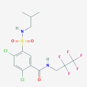 molecular formula C14H15Cl2F5N2O3S B7433221 2,4-dichloro-5-(2-methylpropylsulfamoyl)-N-(2,2,3,3,3-pentafluoropropyl)benzamide 